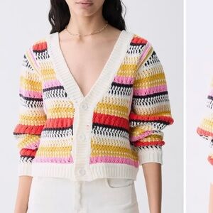DELUC Ponte Stripe Reversible Colorful Striped‎ Cardigan Sweater